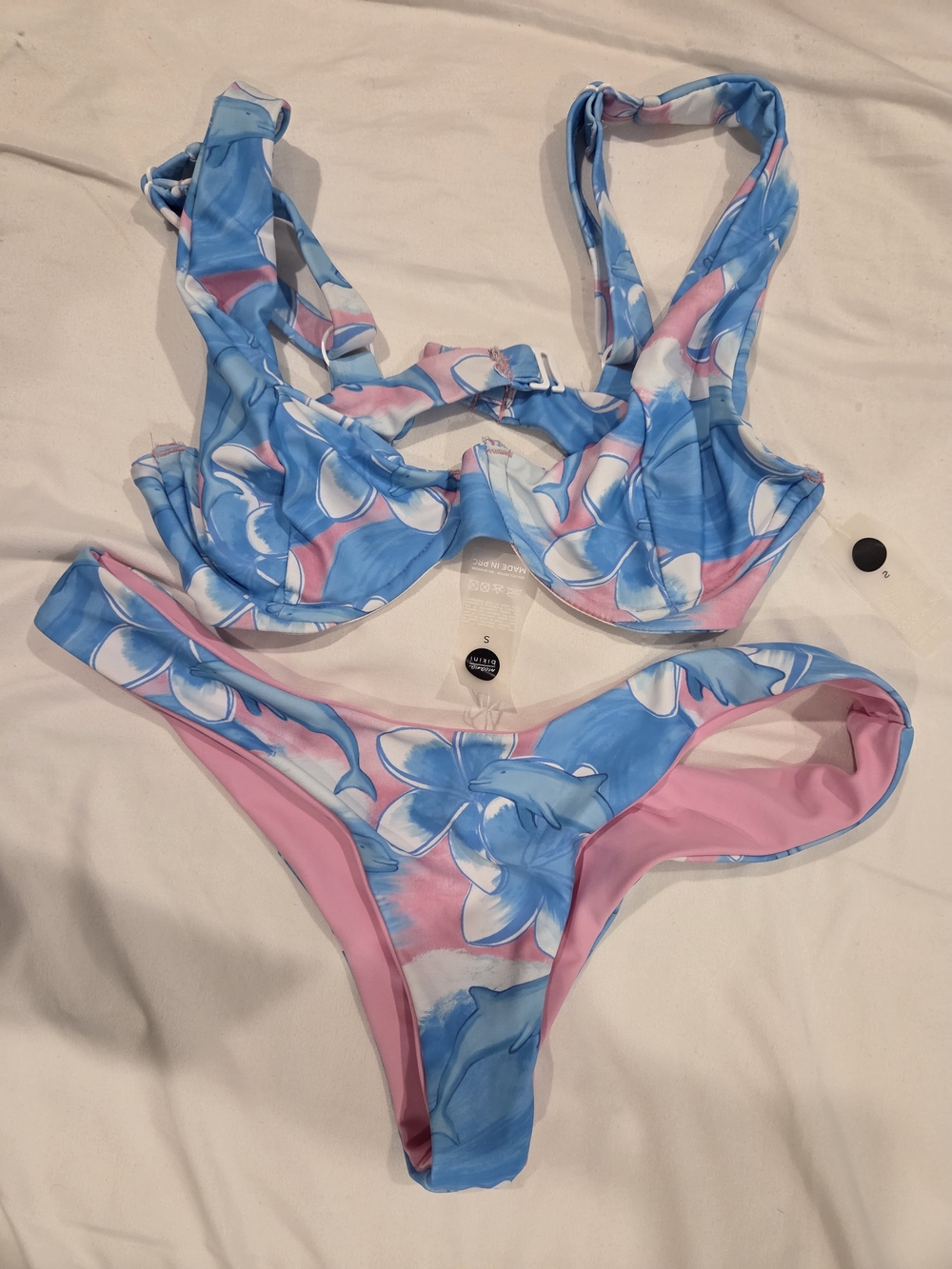 moana bikini Blue and Pink Floral Underwire Bikini Set